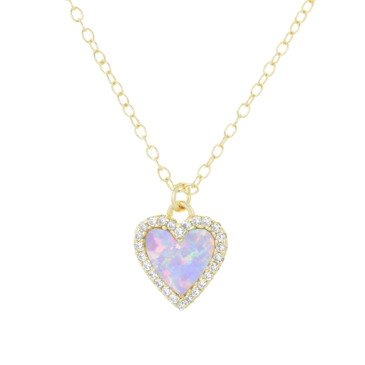 Mini Opal Heart Necklace With Crystals Lavedender