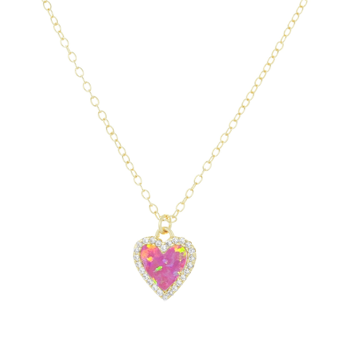 mini opal heart necklace with crystals pink opal gold