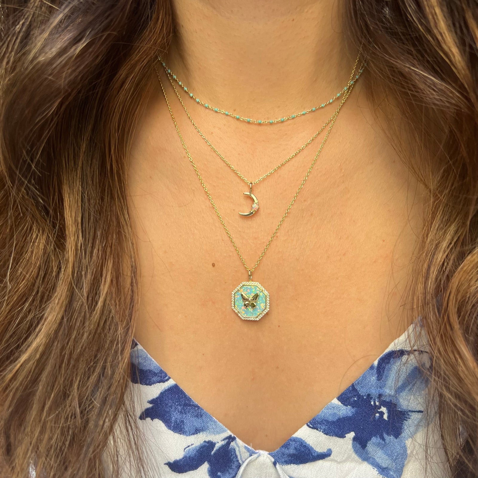 Opal Moon Charm Necklace