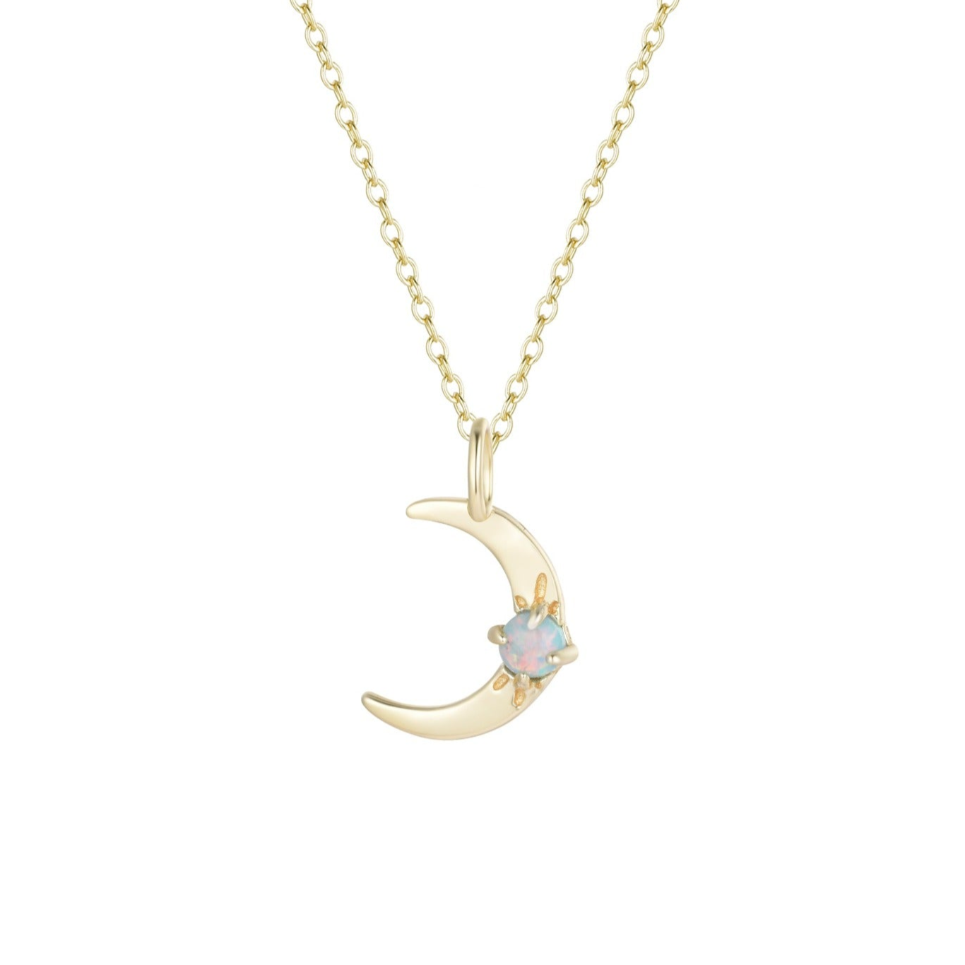 Opal Moon Charm Necklace