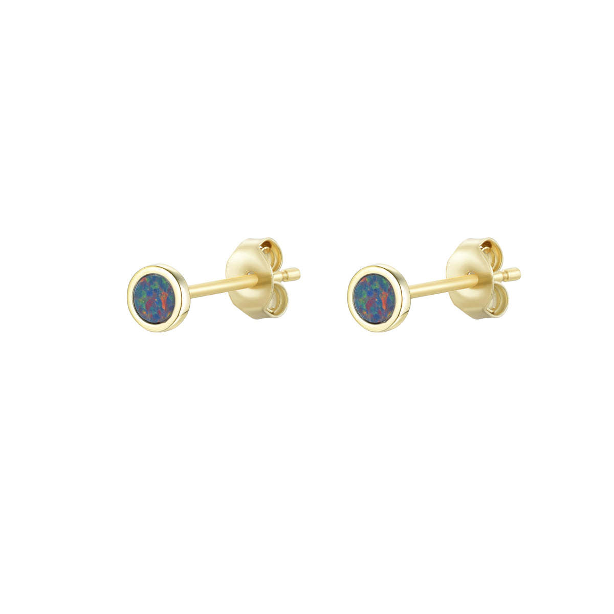 Mini Round Opal Stud Earrings Black