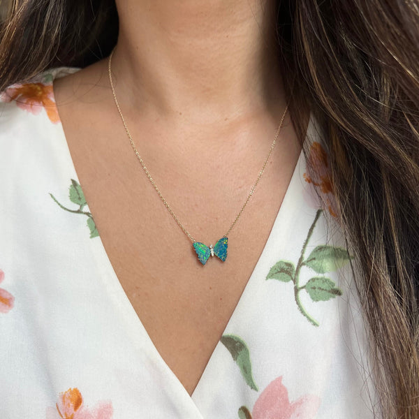 Blue opal clearance butterfly necklace