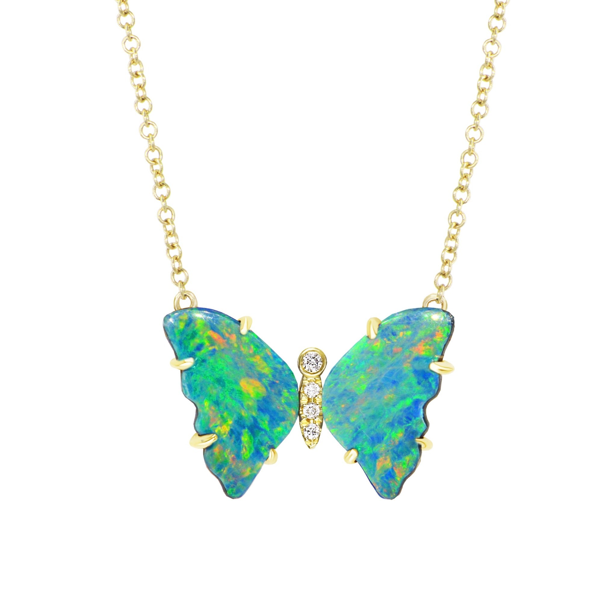Mini pronged butterfly necklace boulder opal earth green 