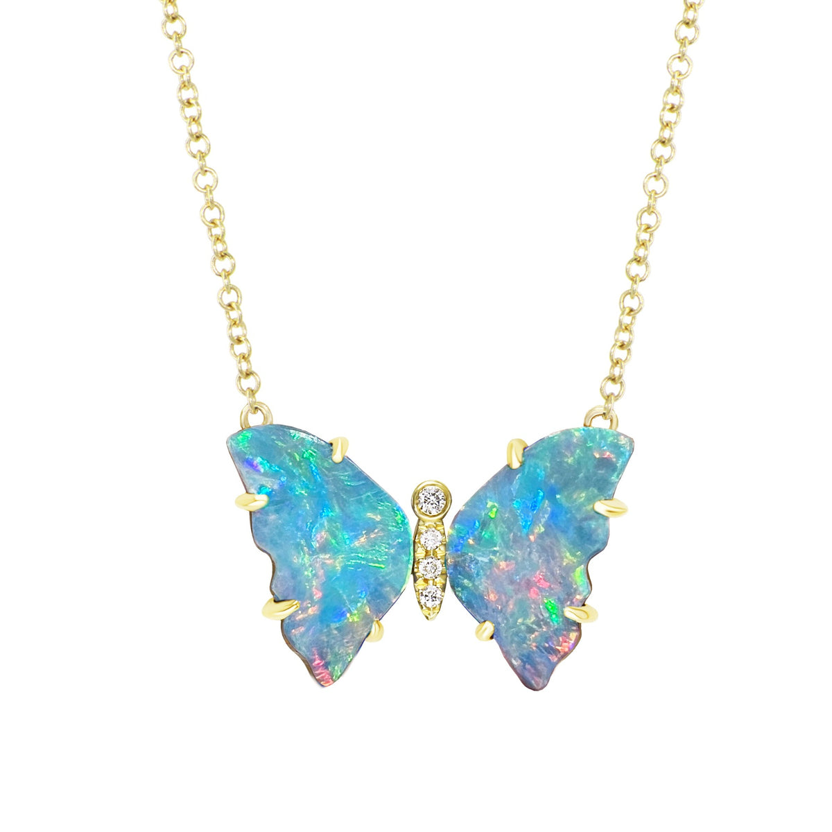 Mini pronged butterfly necklace boulder opal majestic sky