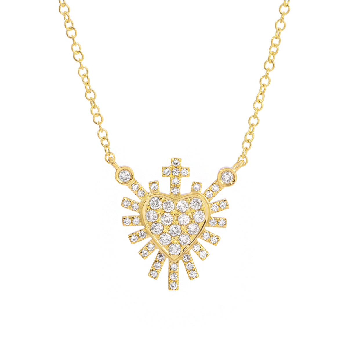 Mini Sacred Heart Necklace With Diamonds in 14k