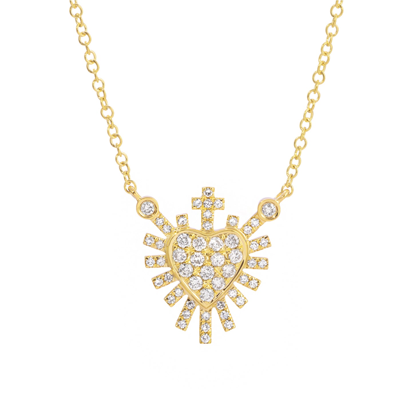 Mini Sacred Heart Necklace With Diamonds in 14k