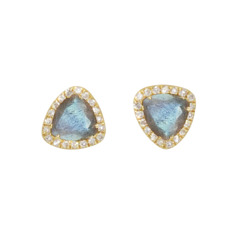 Trinity Mini Stud Earrings With Diamonds - White Topaz