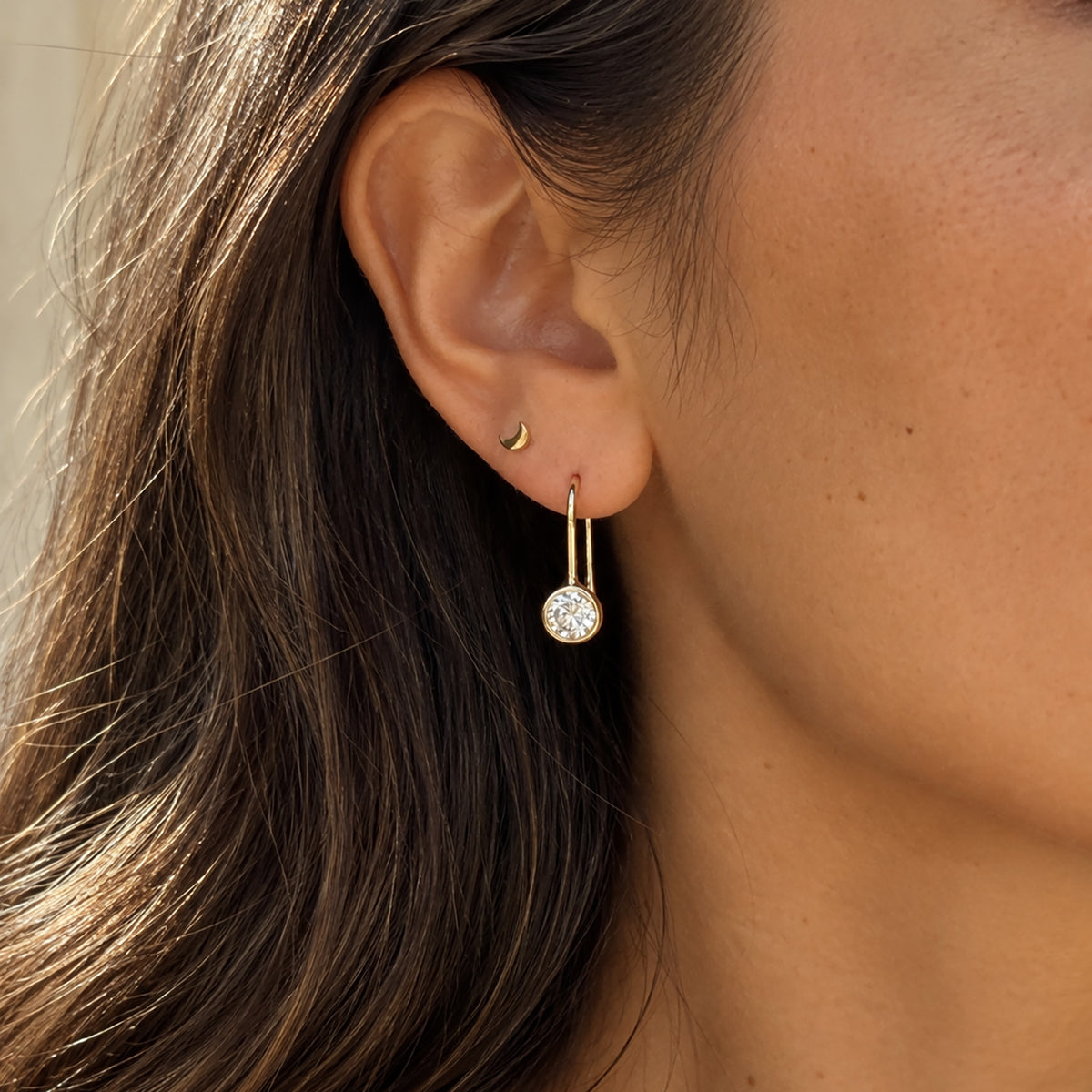 Modern Round Bezel CZ Loop Earrings