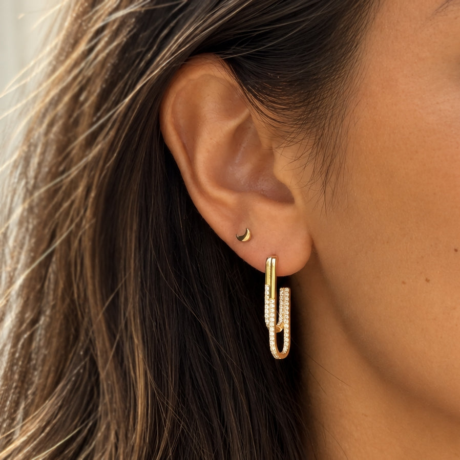 Modern Pave Double Loop Crystal Earrings