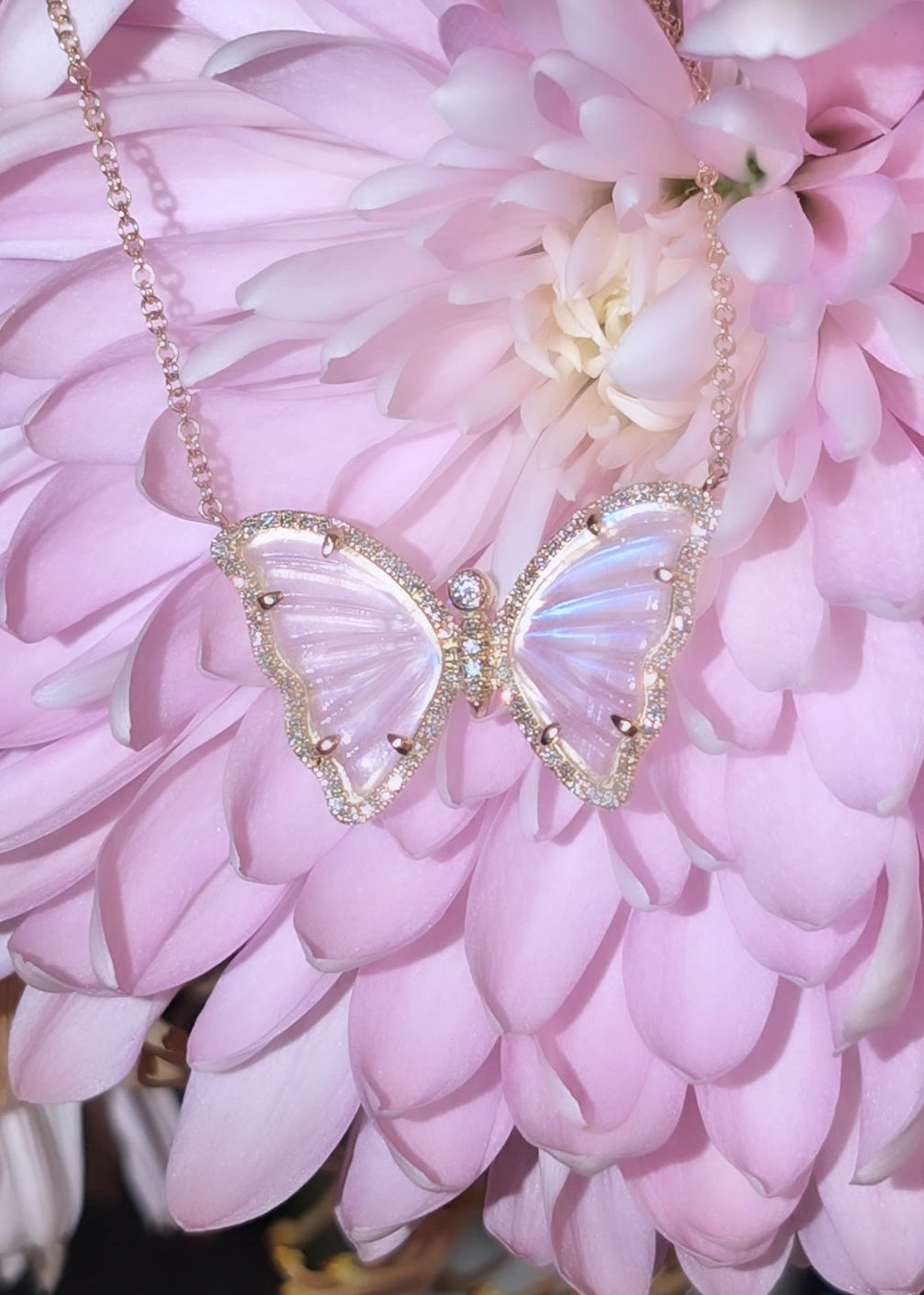 Moonstone Diamond Butterfly Necklace