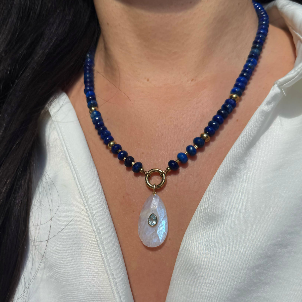Moonstone Pendant and Raya Gemstone Necklace Large Pear Lifestyle
