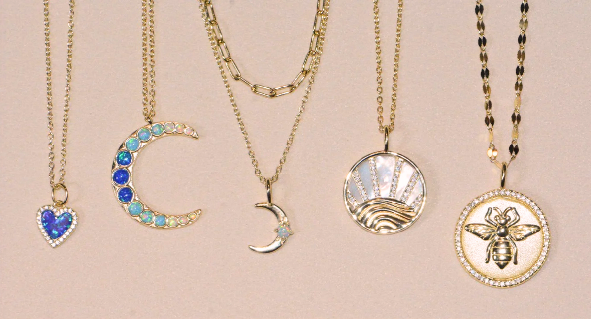 Opal Moon Charm Necklace
