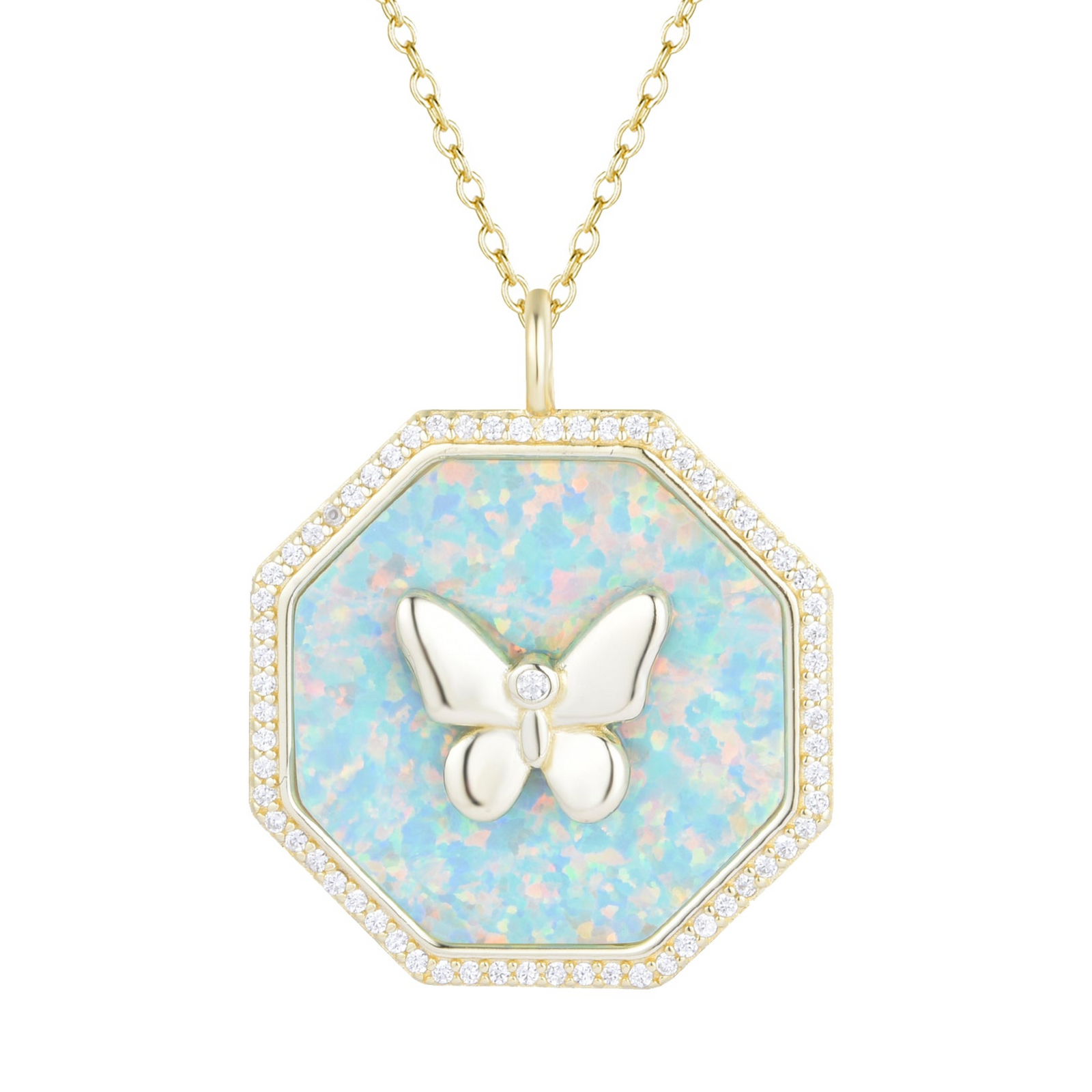 Octagon Butterfly Medallion Necklace - Opal