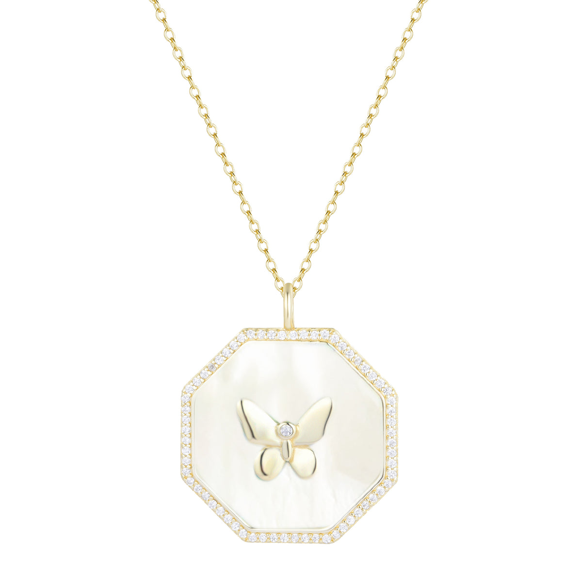octagon butterfly necklace white pearl
