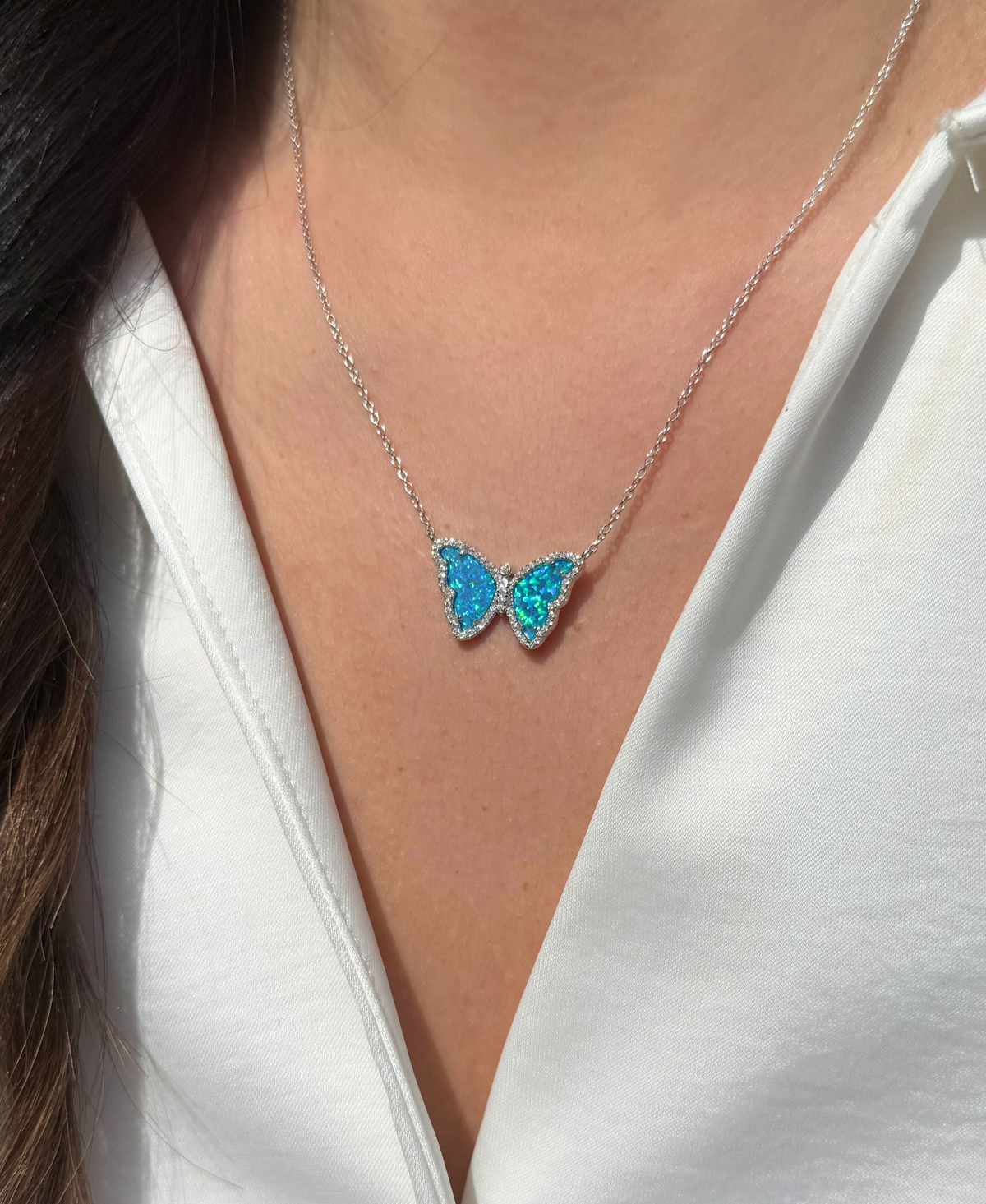 Opal Butterfly Necklace With Crystals
