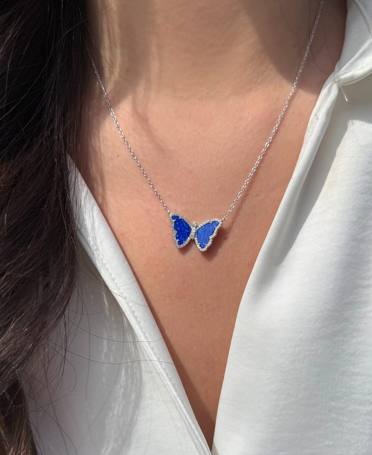 Opal Butterfly Necklace With Crystals