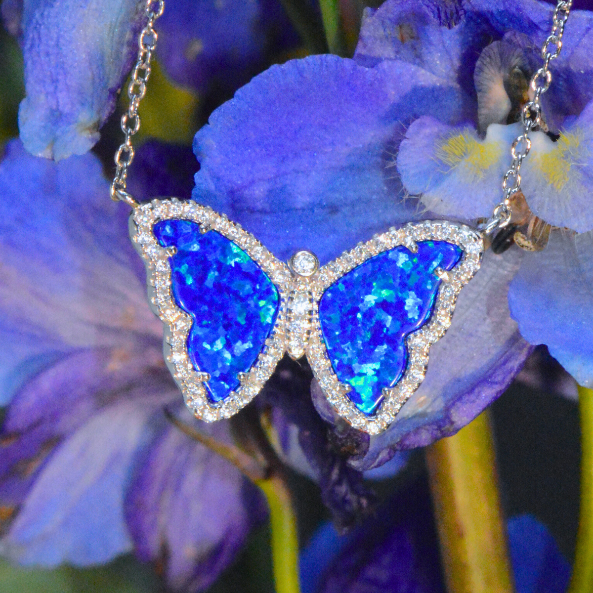Opal Butterfly Necklace With Crystals