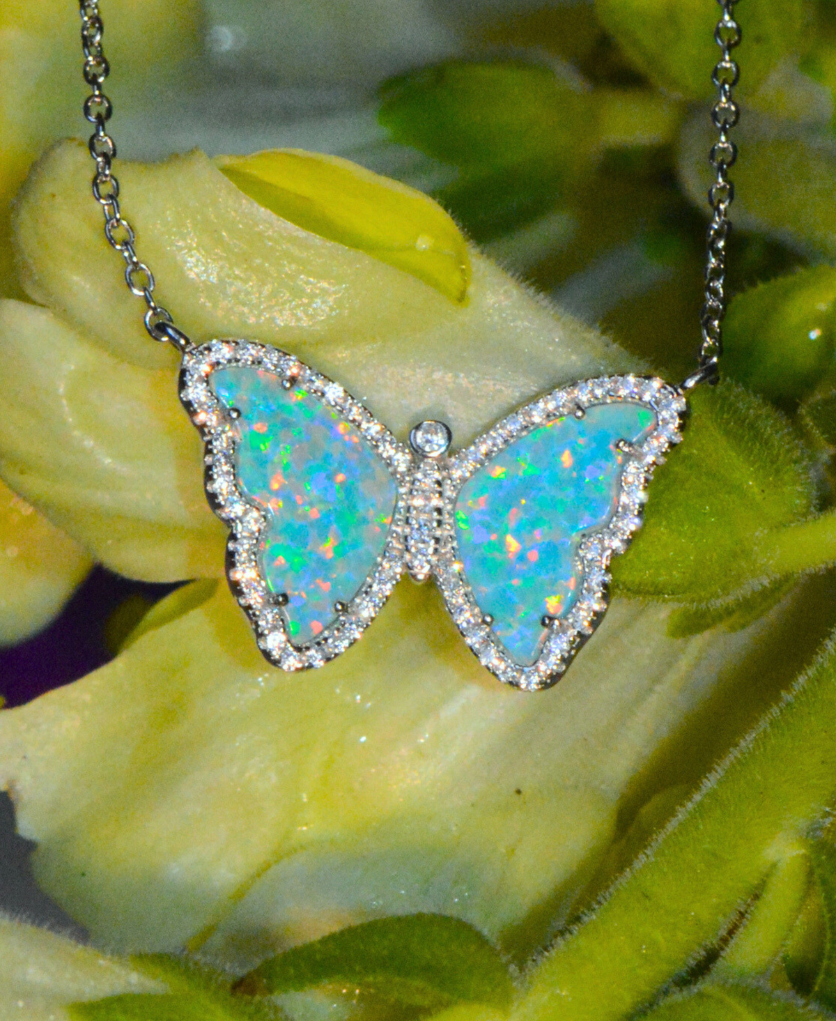 Opal Butterfly Necklace With Crystals