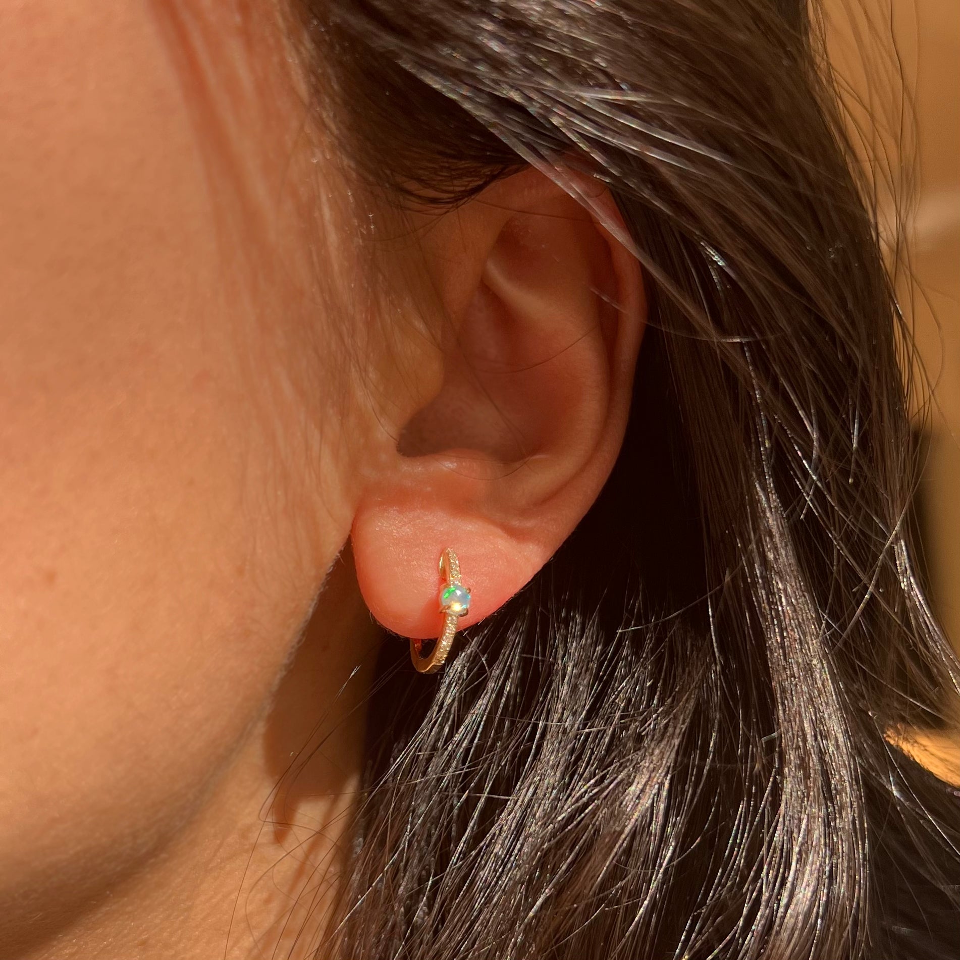 Ethiopian Opal and Diamond Huggie Earrings