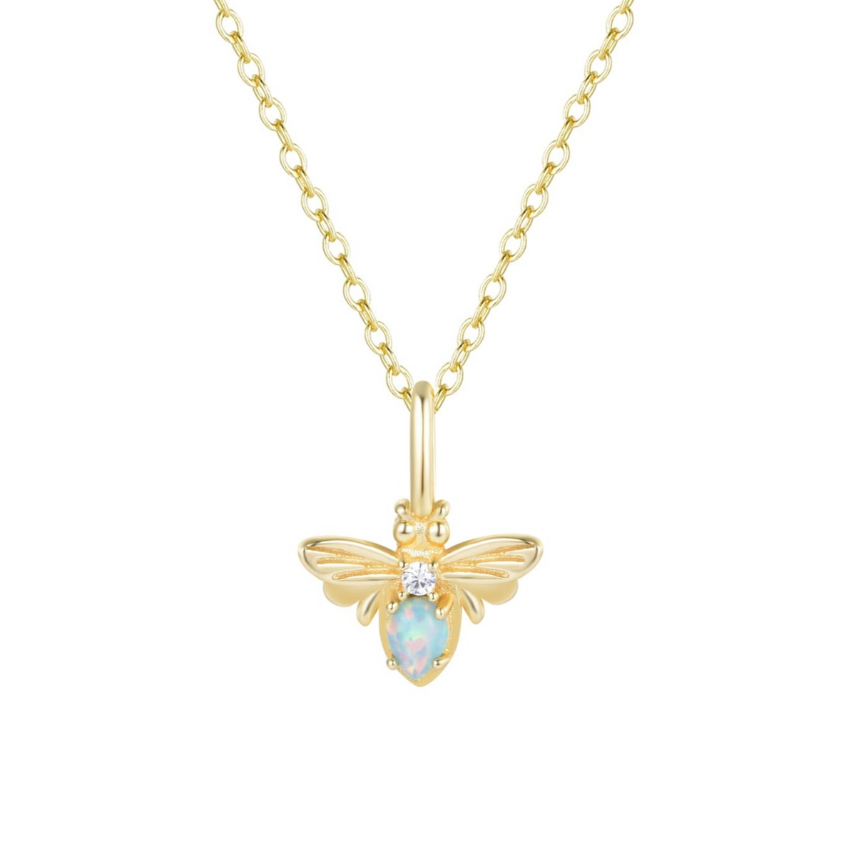 Mini Opal Bee Charm Necklace