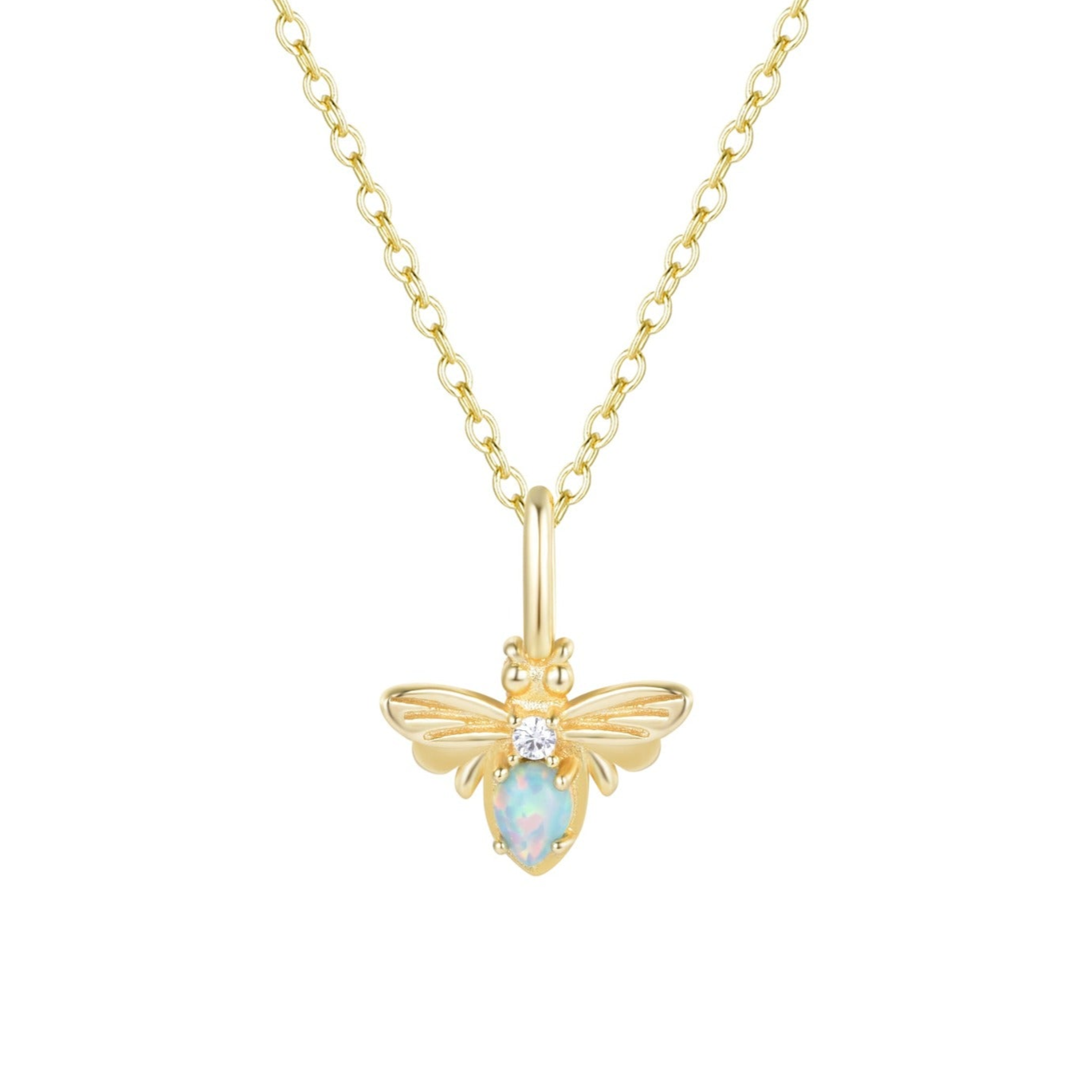 Mini Opal Bee Charm Necklace