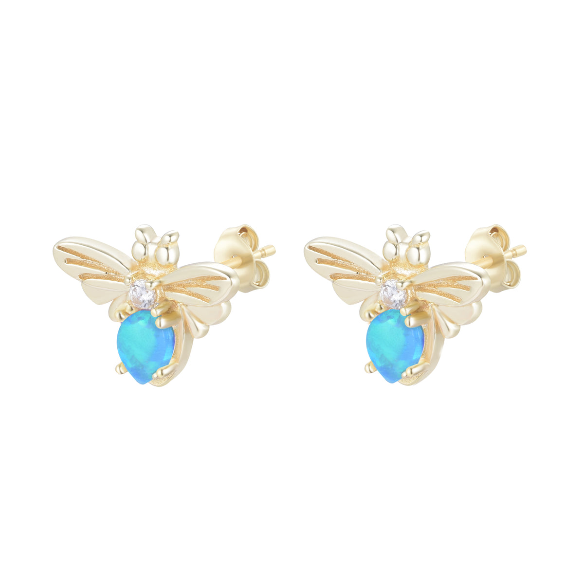 Opal bee stud earrings blue green