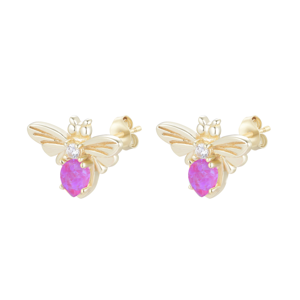 Opal bee stud earrings fuchsia