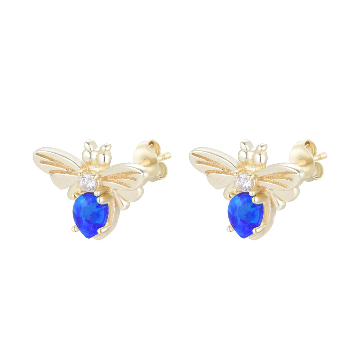 Opal bee stud earrings indigo blue