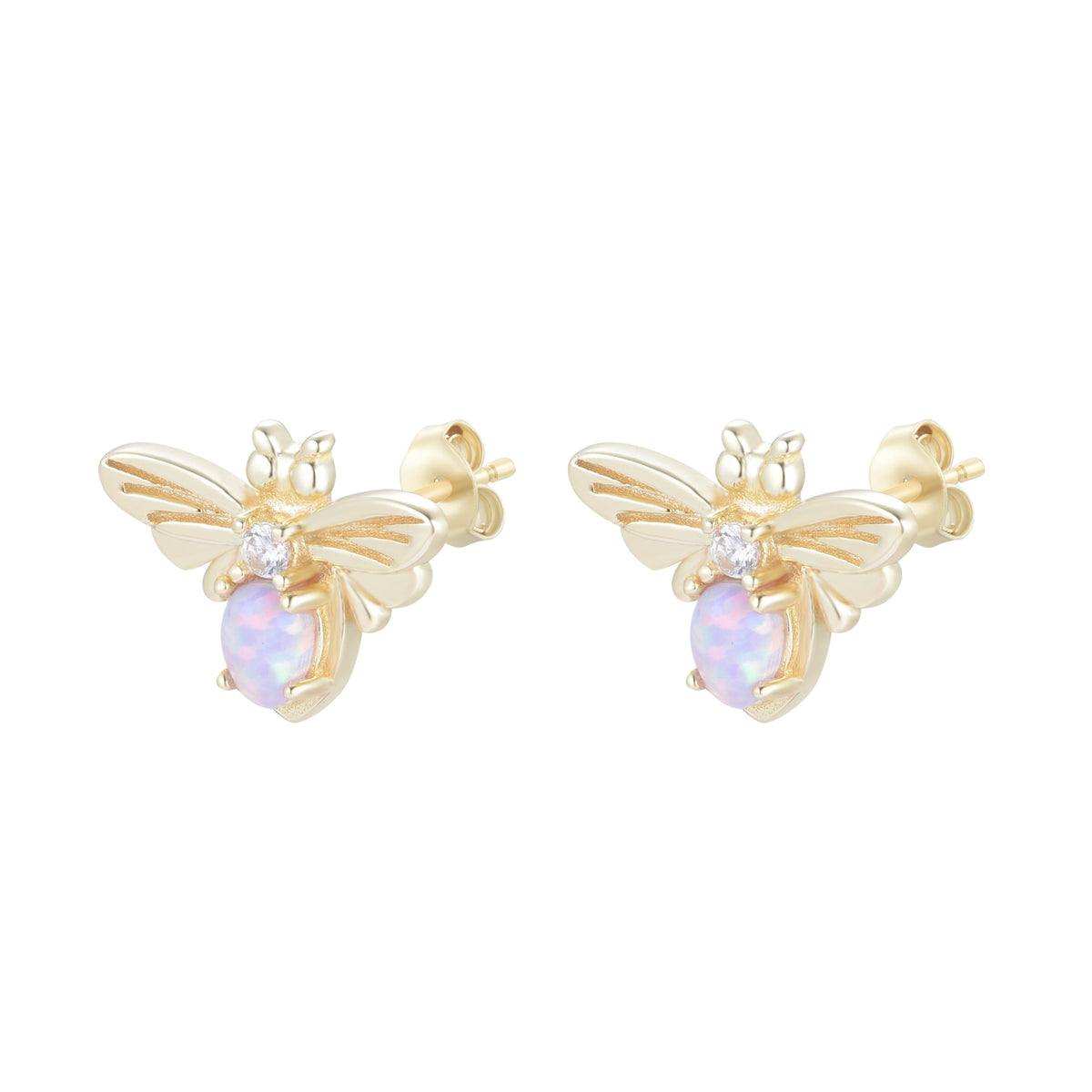 opal bee stud earrings lavender