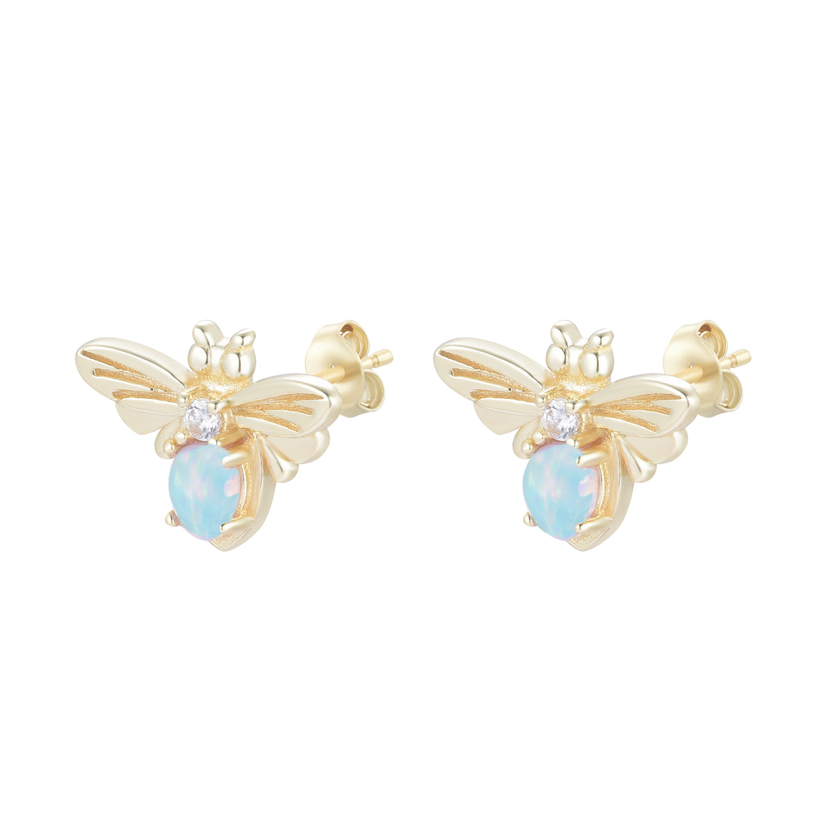 opal bee stud earrings light green