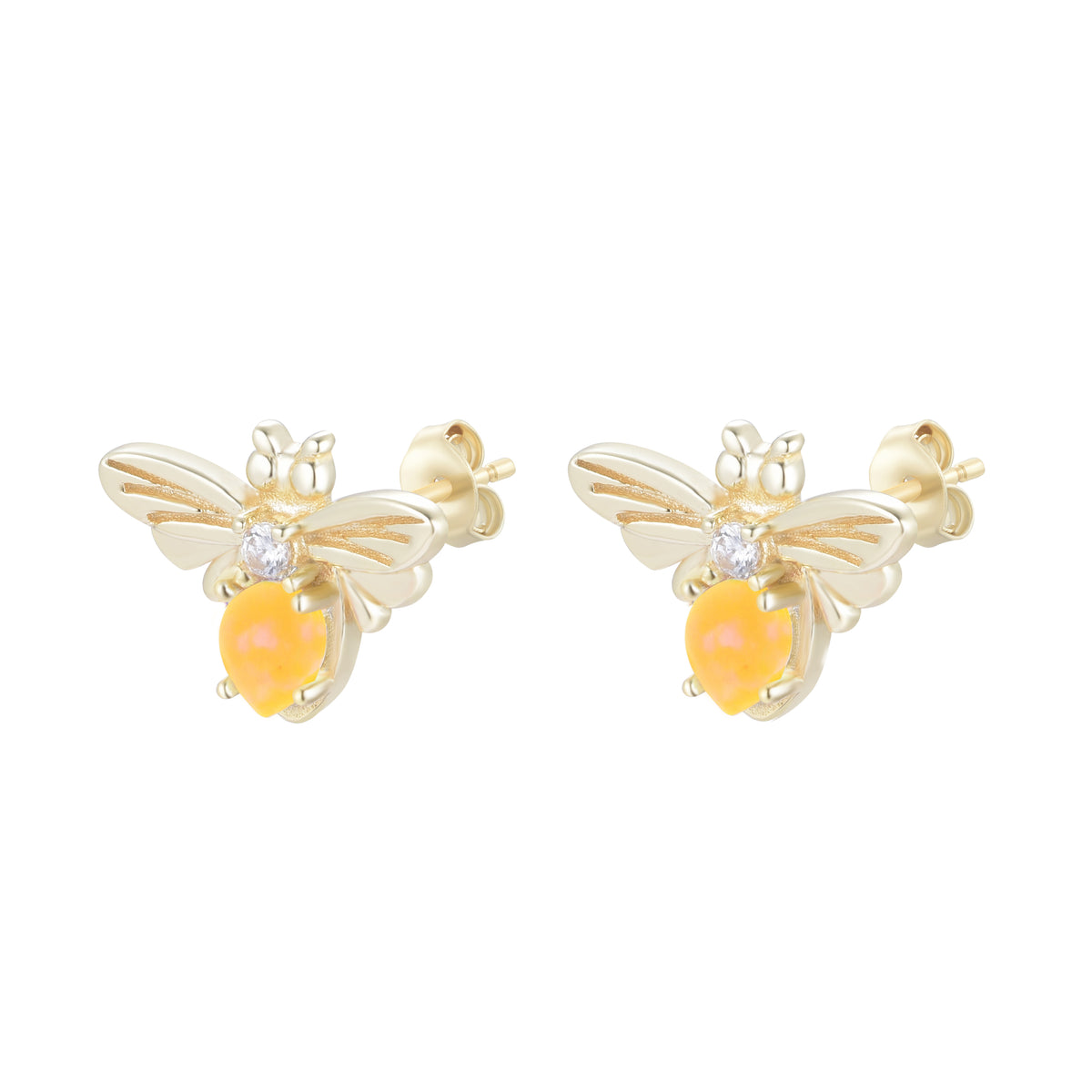 Opal bee stud earrings tangerine