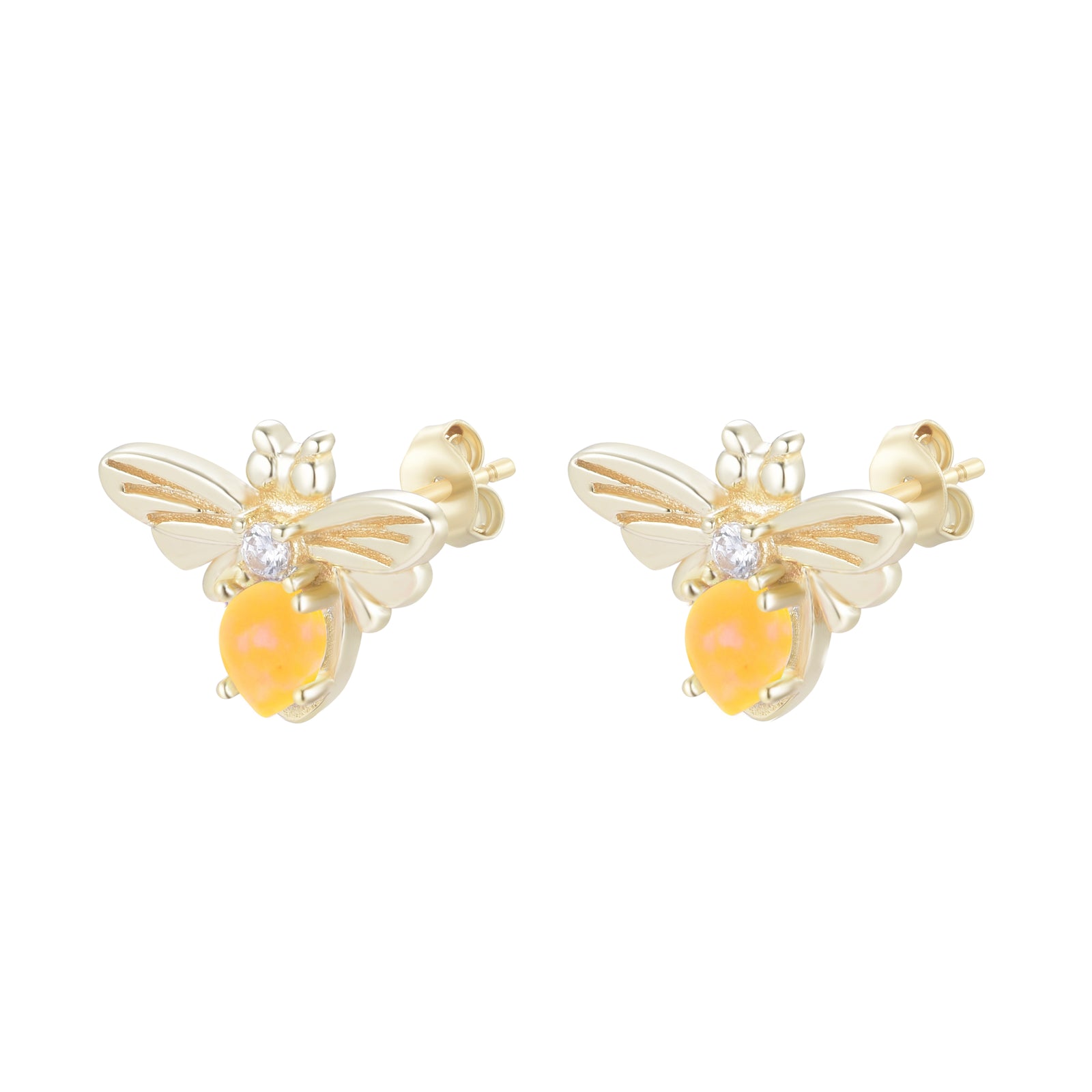 Opal bee stud earrings tangerine