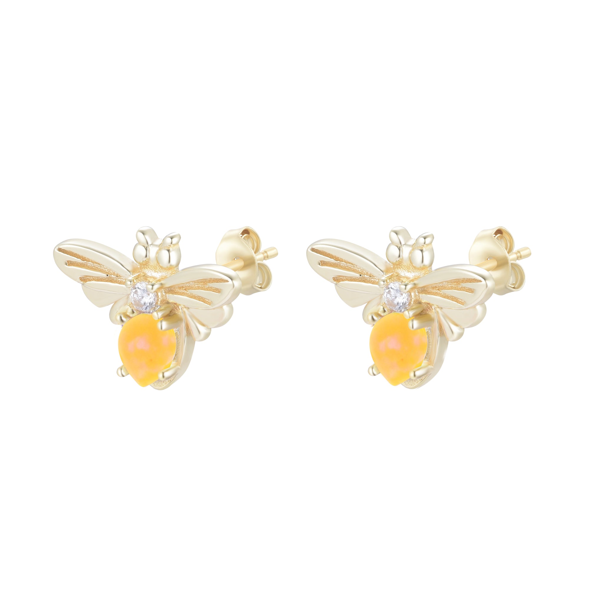 Opal bee stud earrings tangerine
