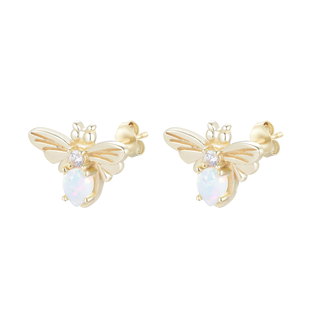 Opal bee stud earrings white opal