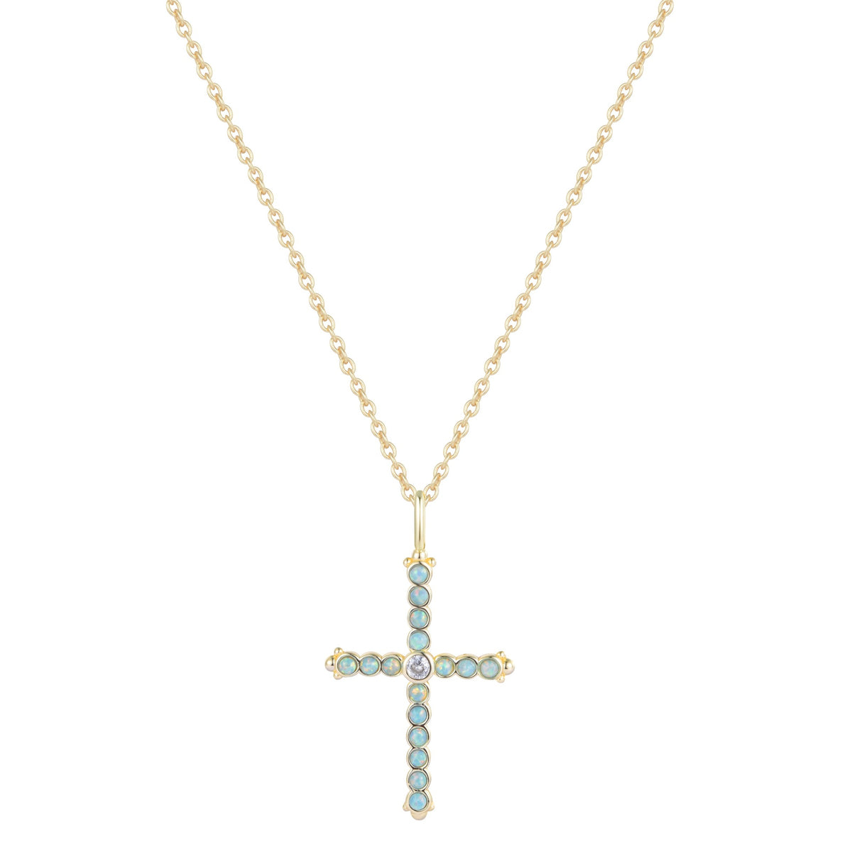 opal bezel cross necklace light green opal