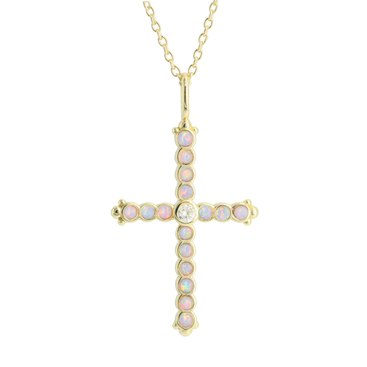 Opal Bezel Cross Necklace Lavender