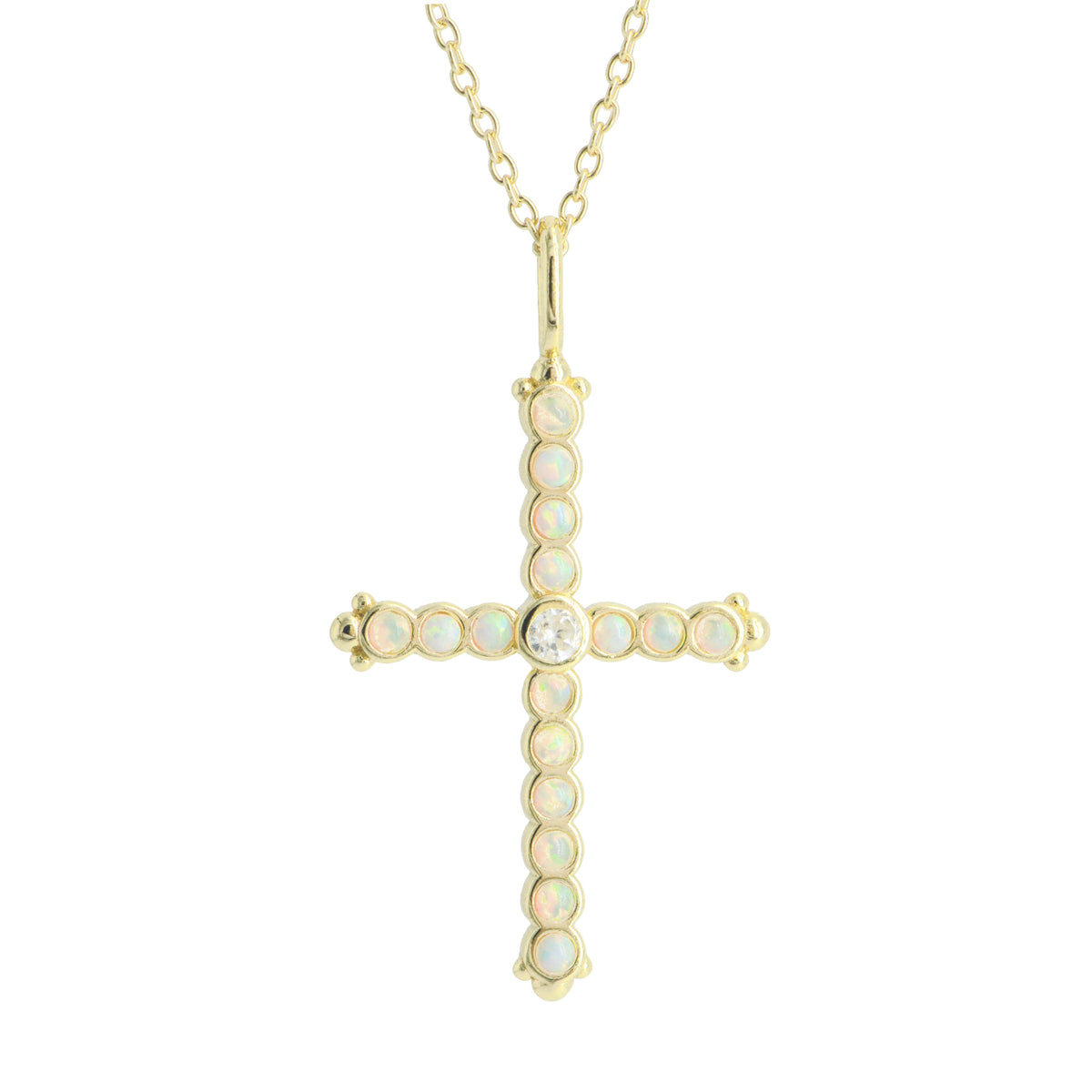 Opal Bezel Cross Necklace white opal