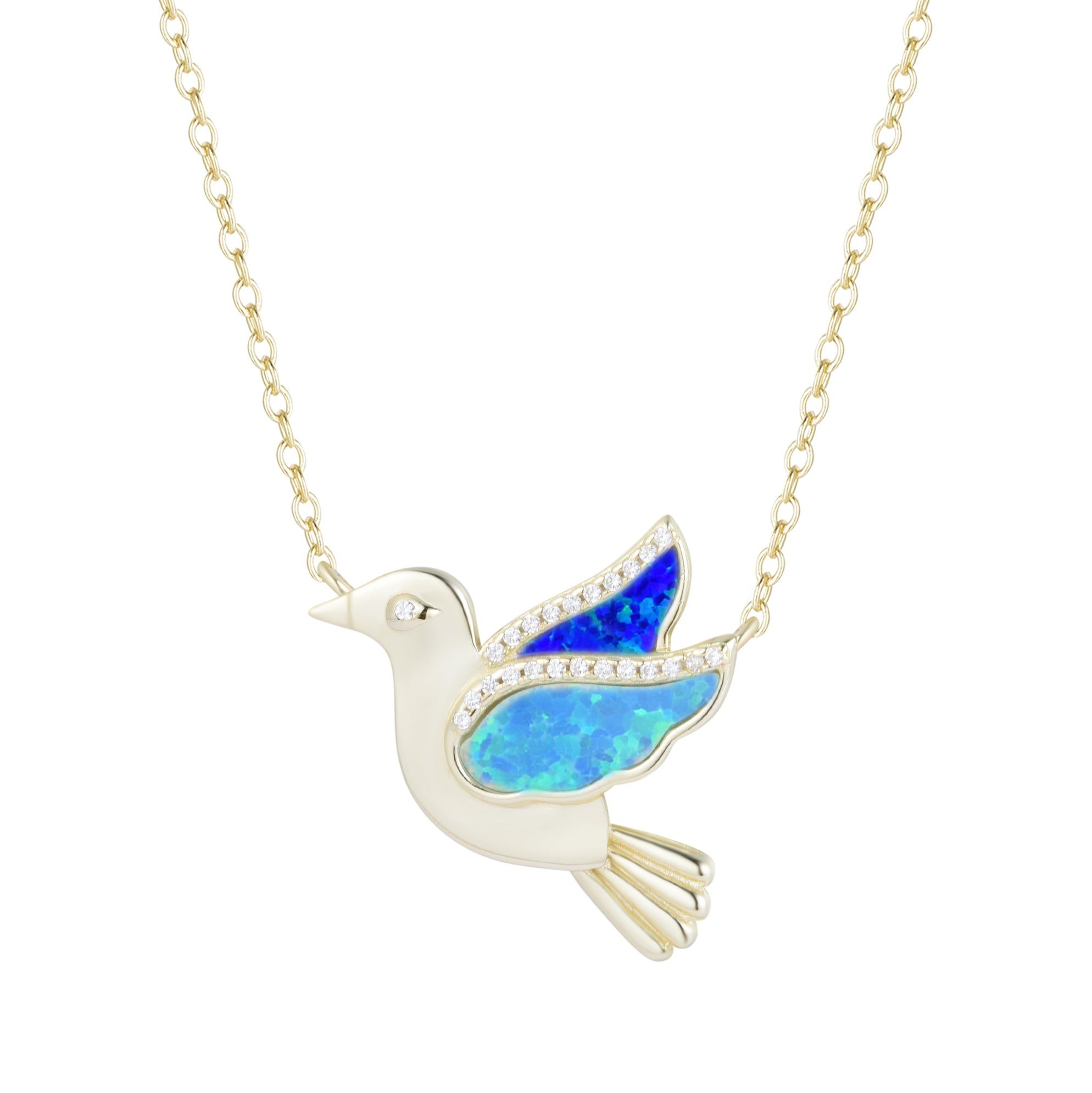 opal bird necklace with crystals blue green and indigo opal