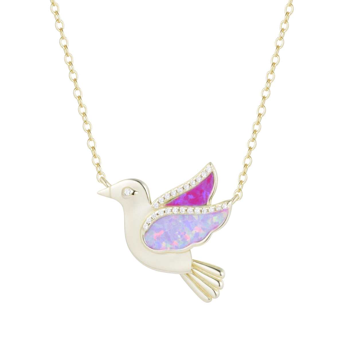 opal bird necklace with crystals lavender and fuchsia opal