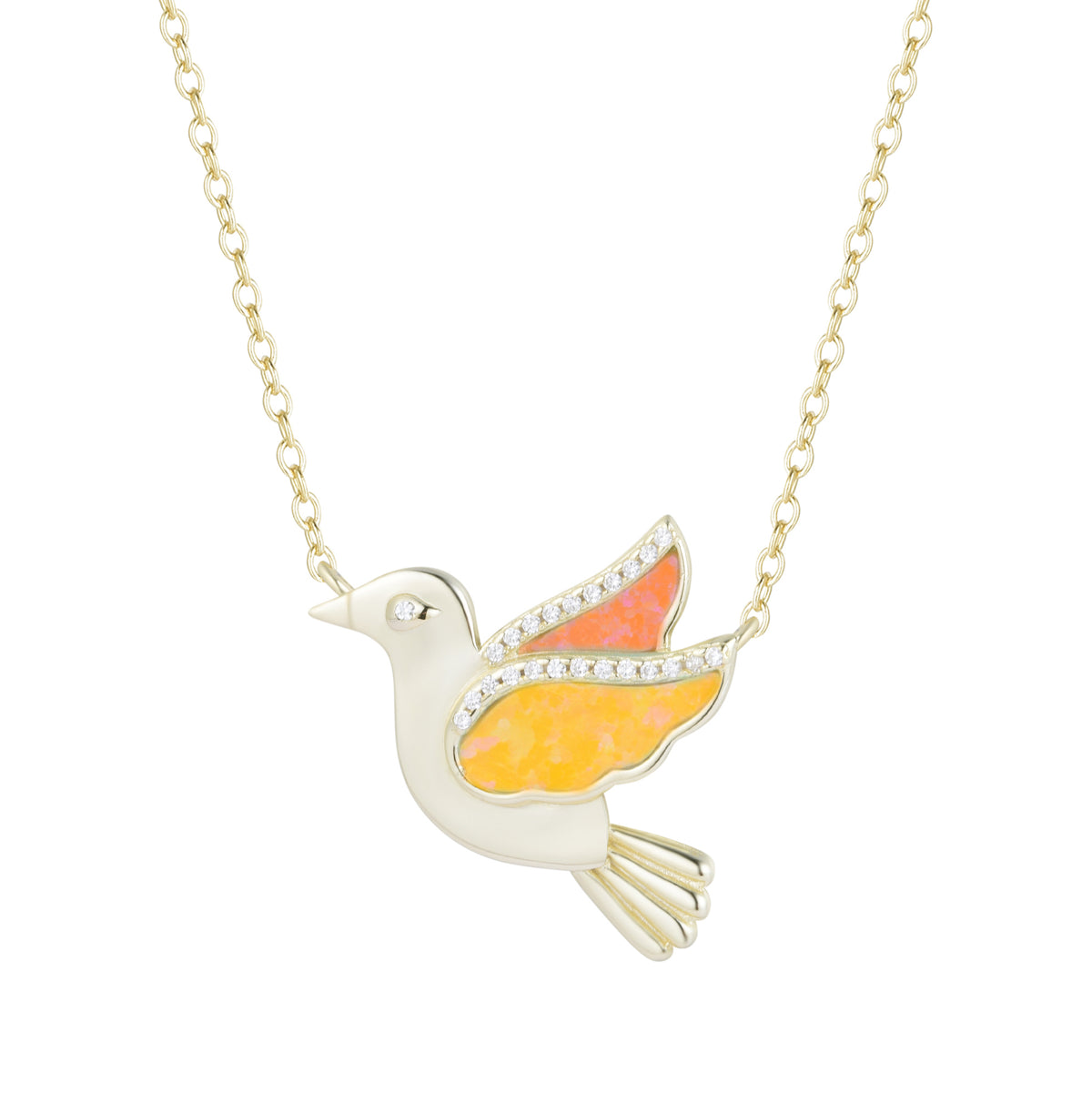 opal bird necklace with crystals tangerine and orangen opal