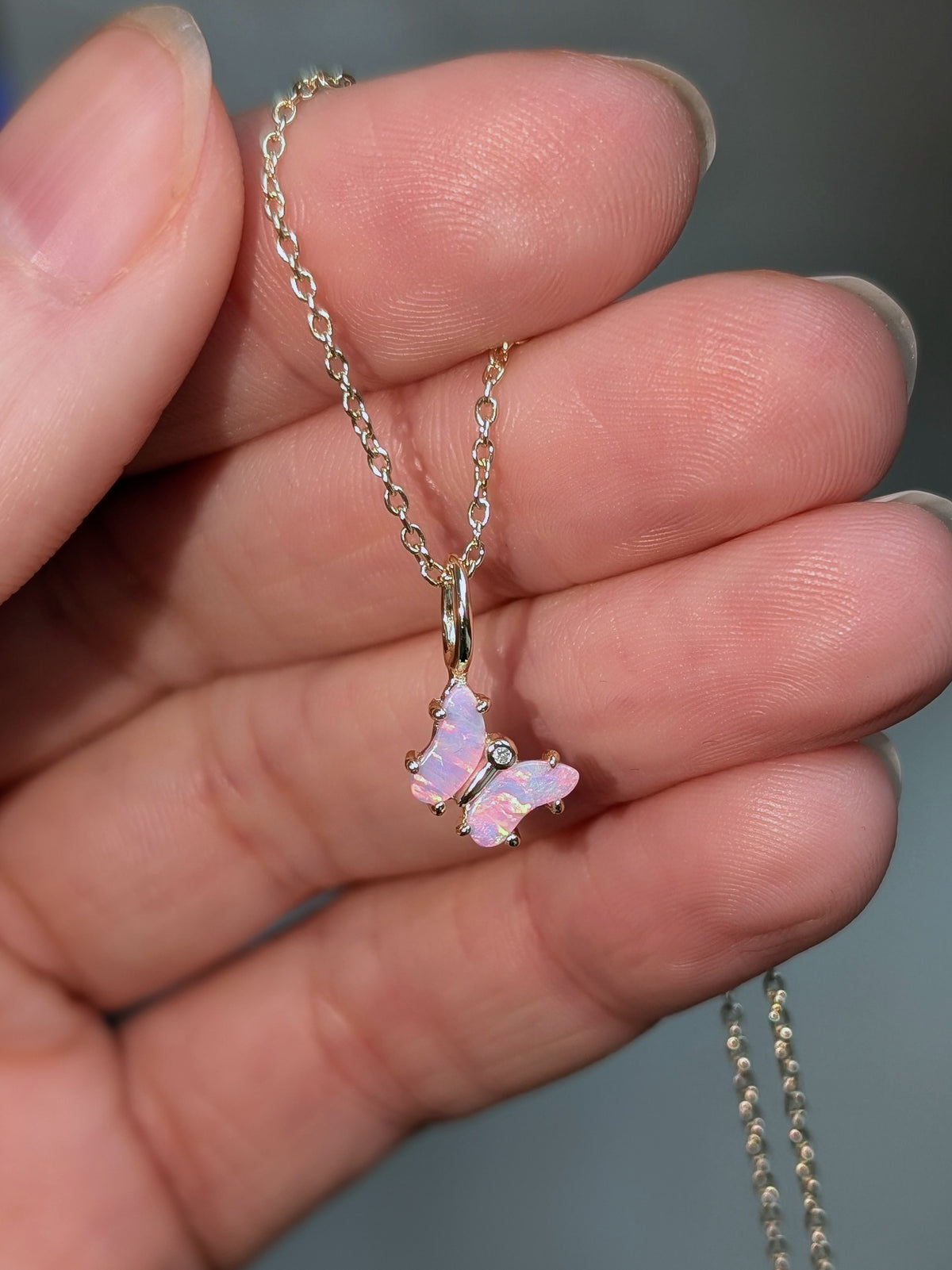 Mini Opal Butterfly Charm Necklace
