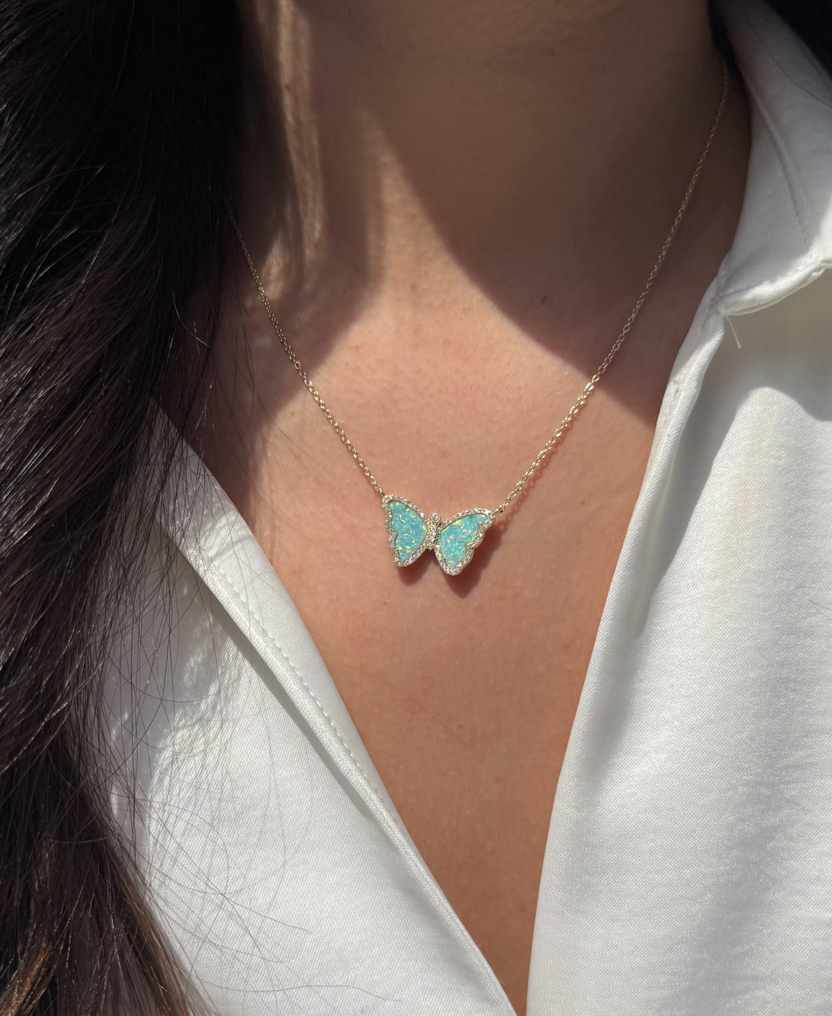Opal Butterfly Necklace With Crystals