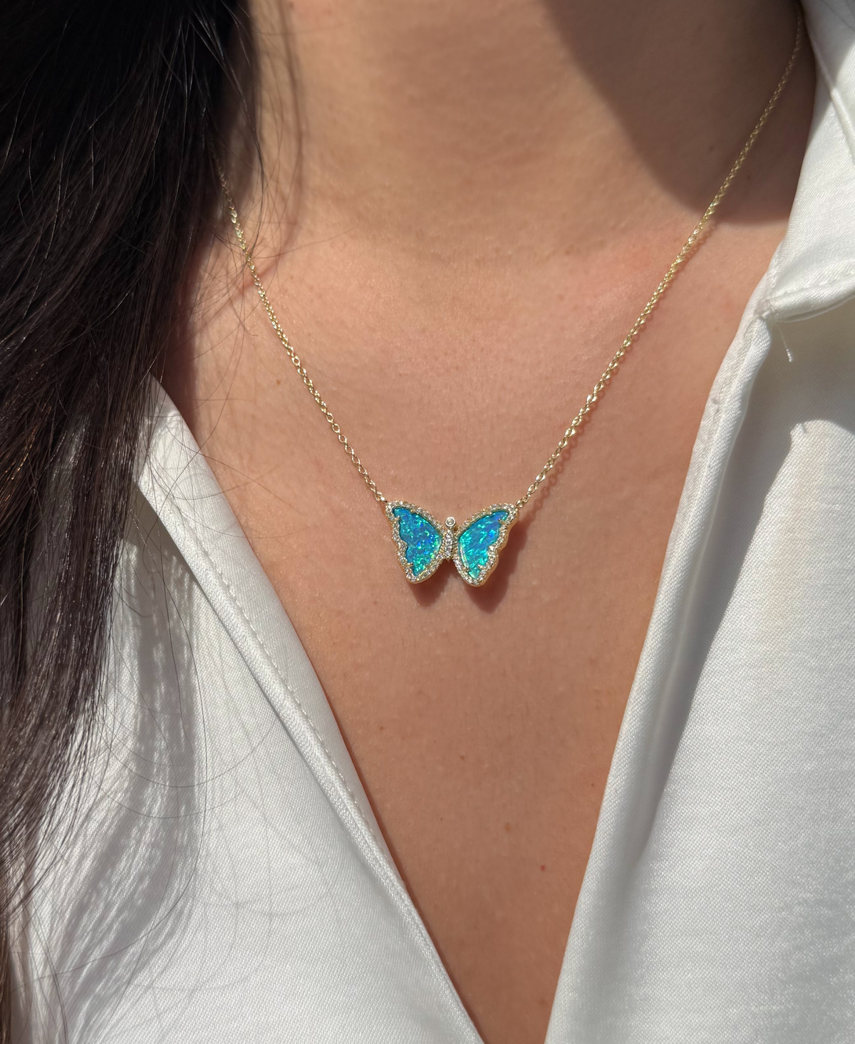 Opal Butterfly Necklace With Crystals