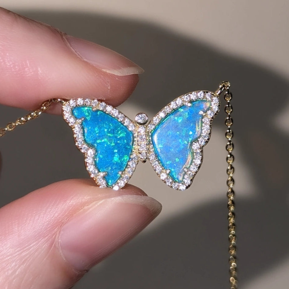 Opal Butterfly Necklace With Crystals