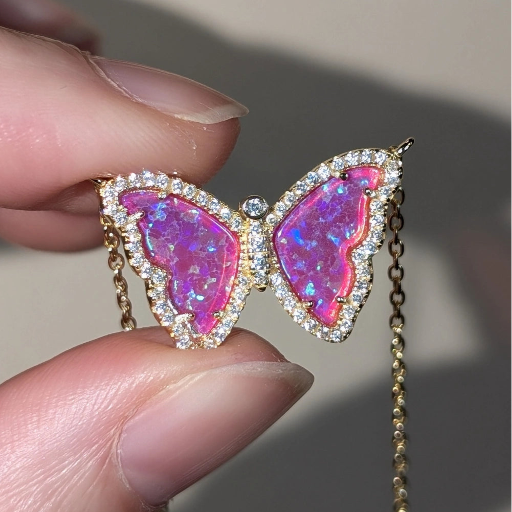 Gift Set | Opal Butterfly Necklace With Opal Butterfly Stud Earrings