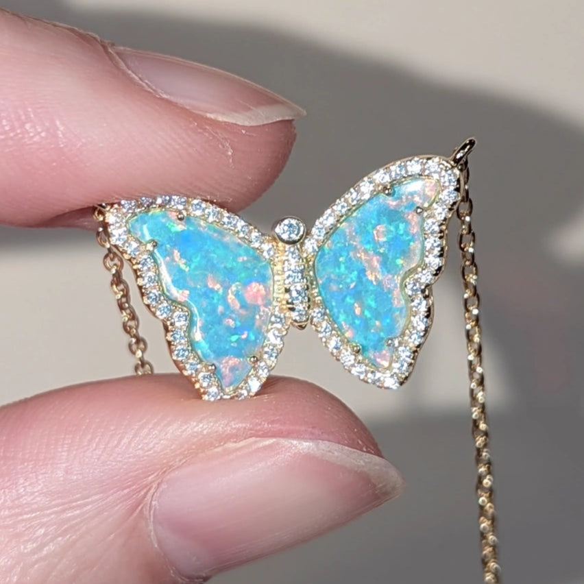 Gift Set | Opal Butterfly Necklace With Opal Butterfly Stud Earrings