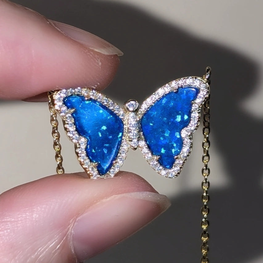 Gift Set | Opal Butterfly Necklace With Opal Butterfly Stud Earrings