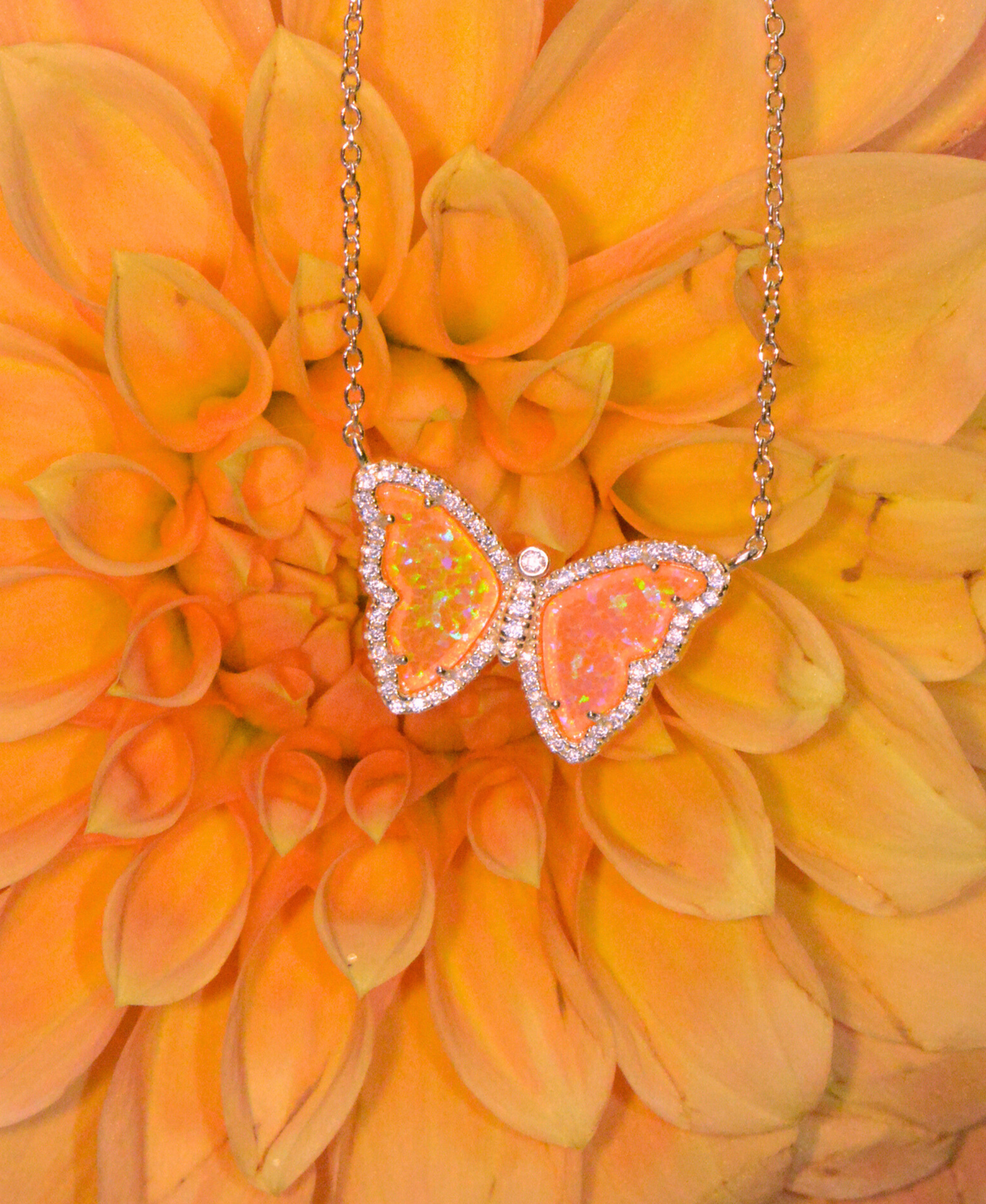 Opal Butterfly Necklace With Crystals