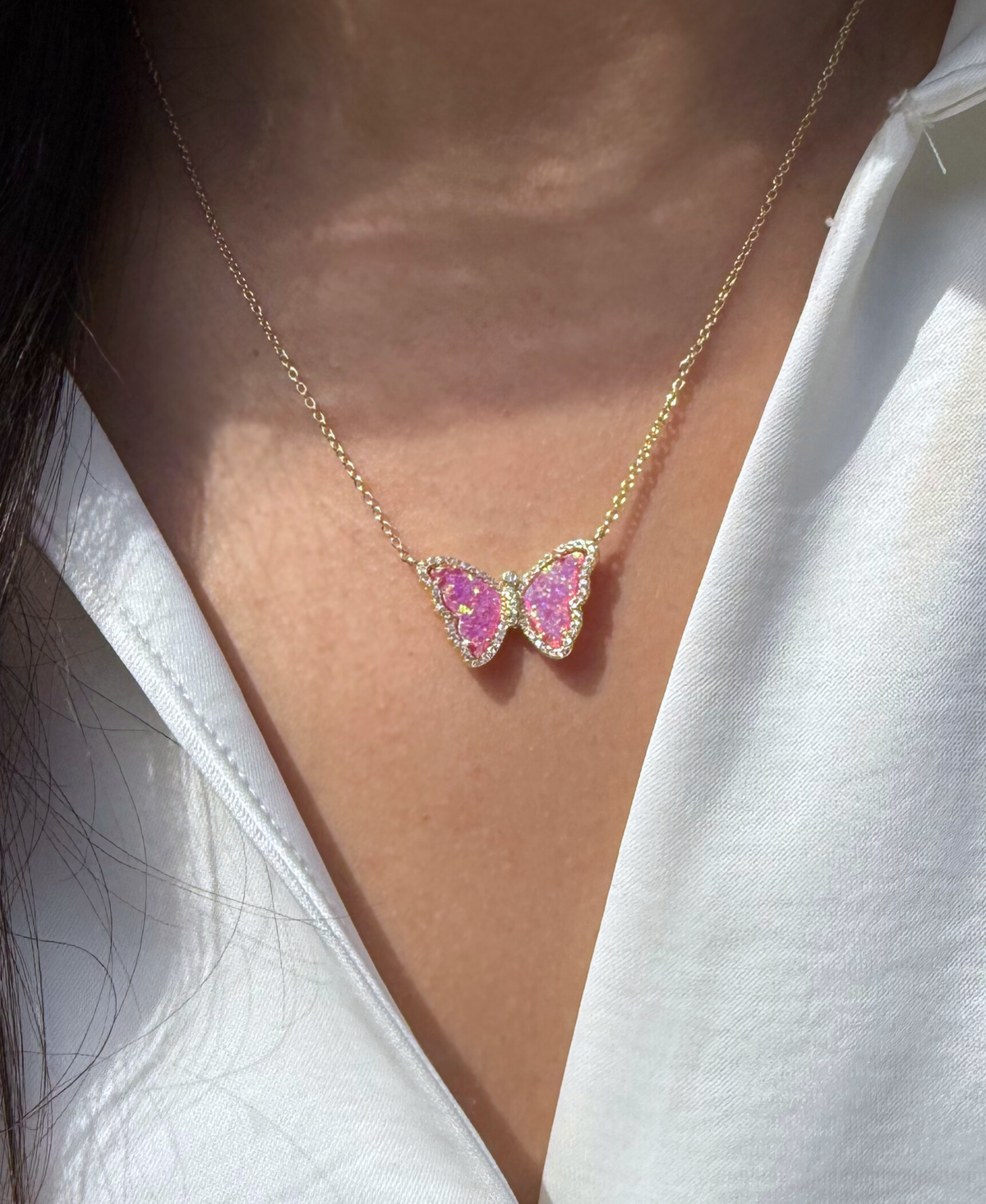 Opal Butterfly Necklace With Crystals