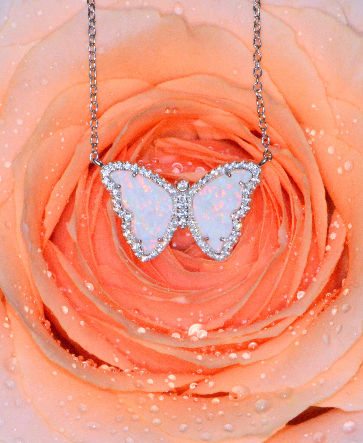 Opal Butterfly Necklace With Crystals